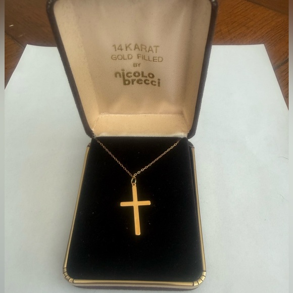14K Gold Filled Nicolo Brecci Gold Cross with Real Diamond Necklace - Picture 2 of 8